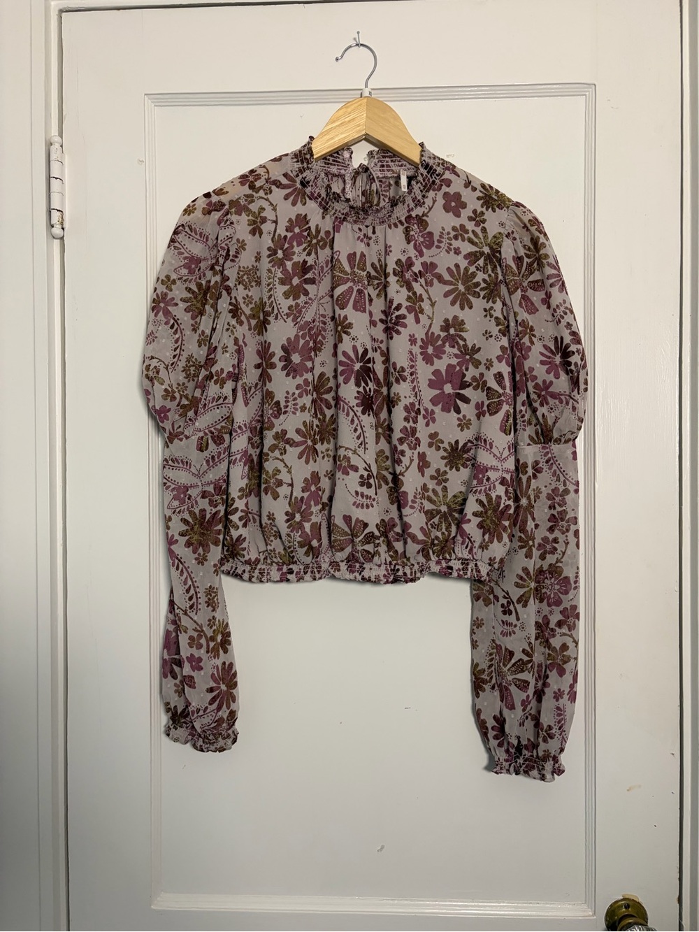 Free People Mauve Floral Smocked Crop Blouse